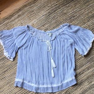 American Eagle blue/white stripe top off shoulder